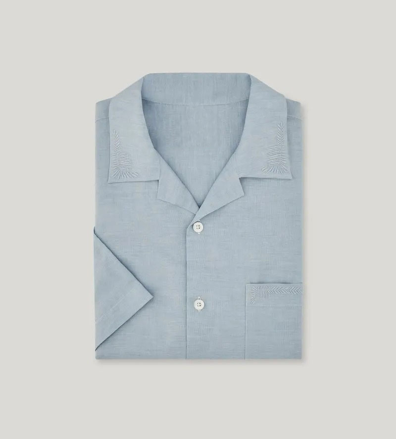 Camicia casual in cotone e lino ricamata a forma quadrata