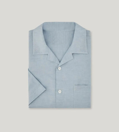 Camicia casual in cotone e lino ricamata a forma quadrata