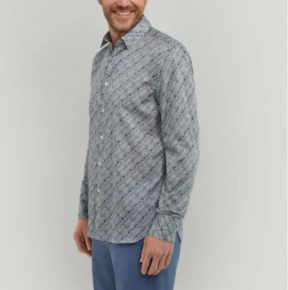 Camicia casual in cotone con stampa di piante, vestibilità regolare
