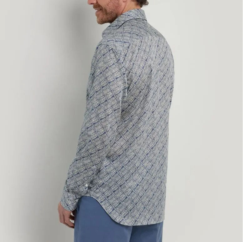 Camicia casual in cotone con stampa di piante, vestibilità regolare