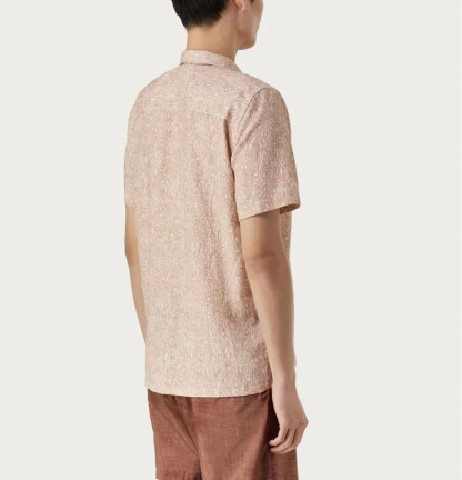 Camicia di lino a motivo vegetale bianco e rosa con vestibilità ampia