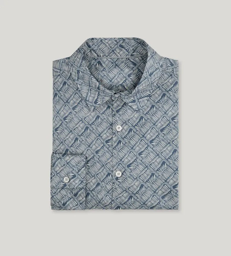 Camicia casual in cotone con stampa di piante, vestibilità regolare