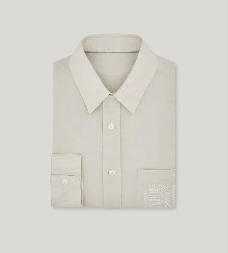 Camicia casual in cotone e lino con tasca sul petto ricamata in stile rilassato