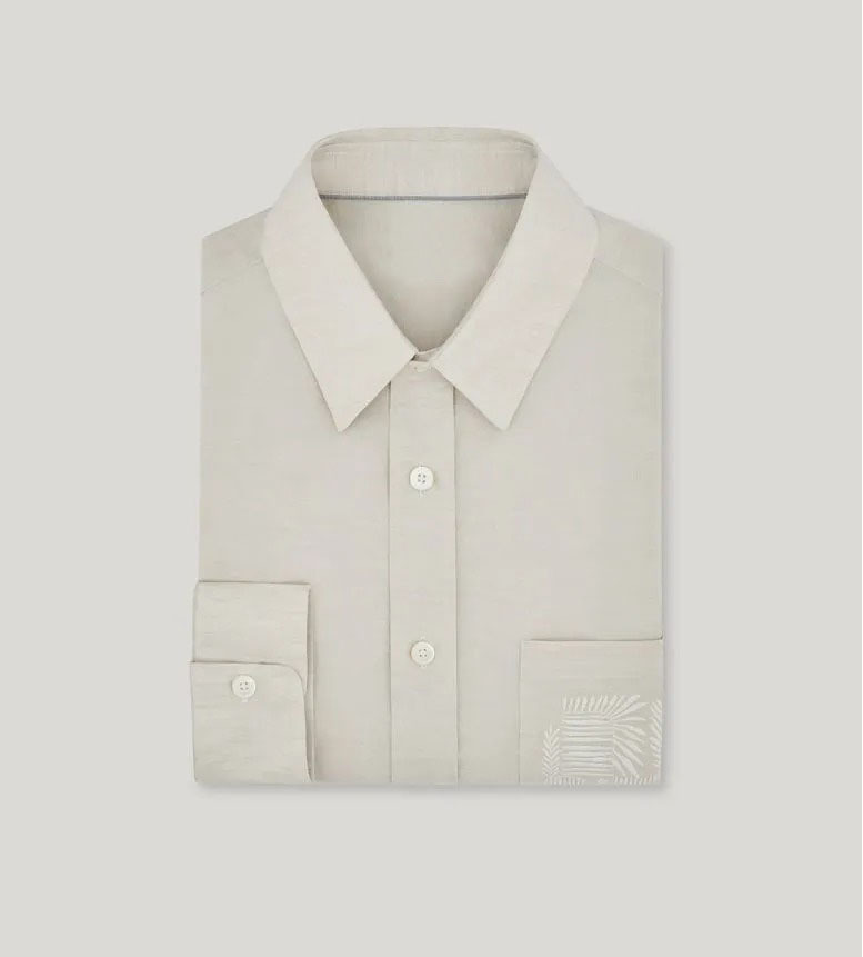 Camicia casual in cotone e lino con tasca sul petto ricamata in stile rilassato
