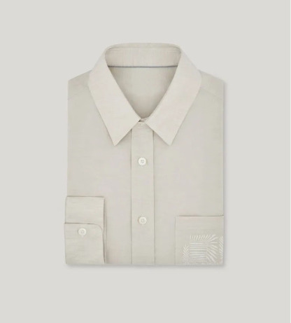 Camicia casual in cotone e lino con tasca sul petto ricamata in stile rilassato