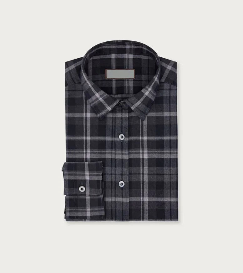 Camicia attillata in cotone grigio a quadri