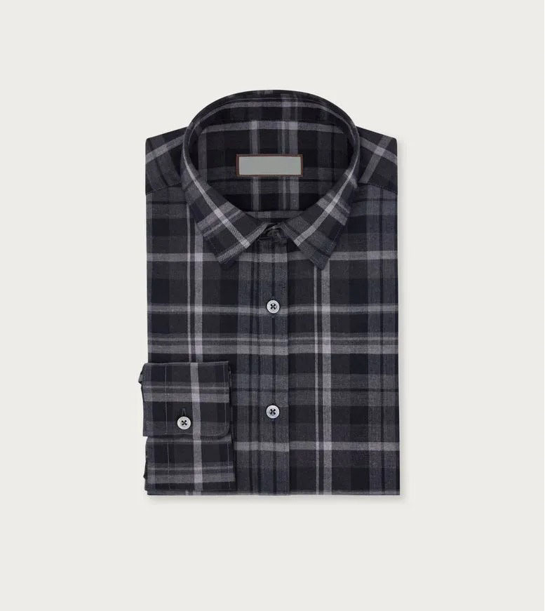 Camicia attillata in cotone grigio a quadri