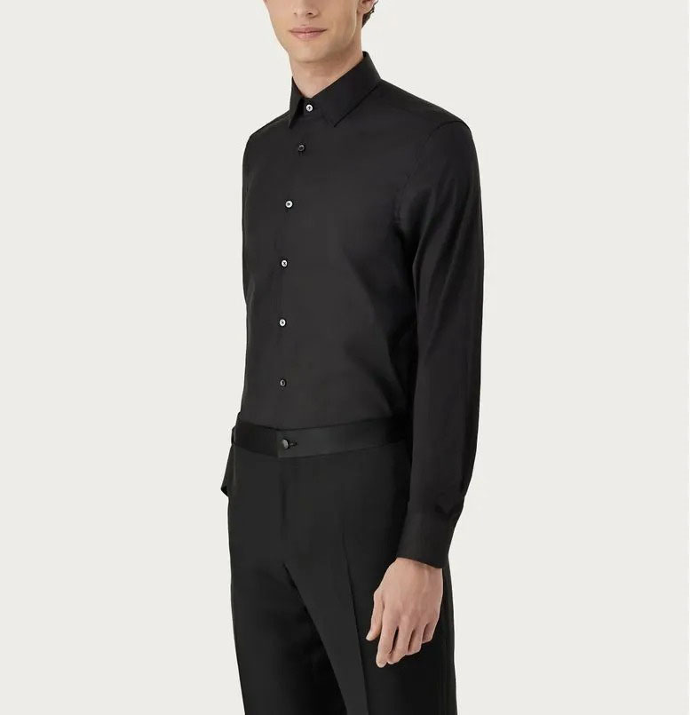 Camicia nera aderente in cotone elasticizzato modello business