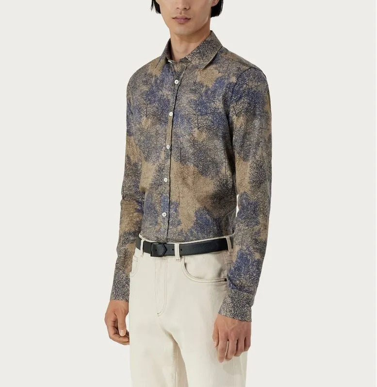 Camicia slim fit in misto cotone e lyocell color azzurro