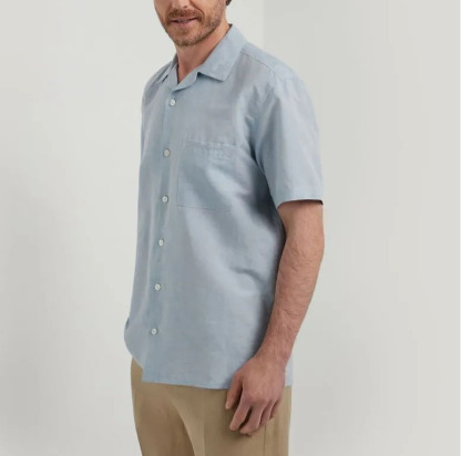 Camicia casual in cotone e lino ricamata a forma quadrata