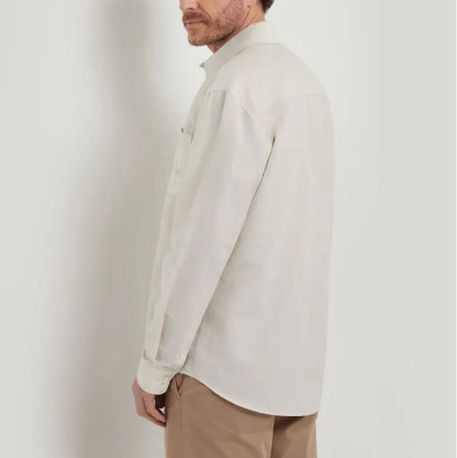Camicia casual in cotone e lino con tasca sul petto ricamata in stile rilassato