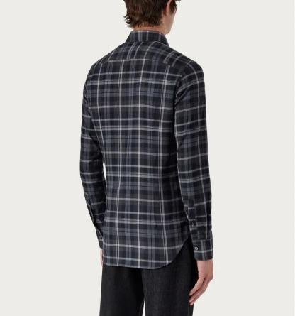 Camicia attillata in cotone grigio a quadri