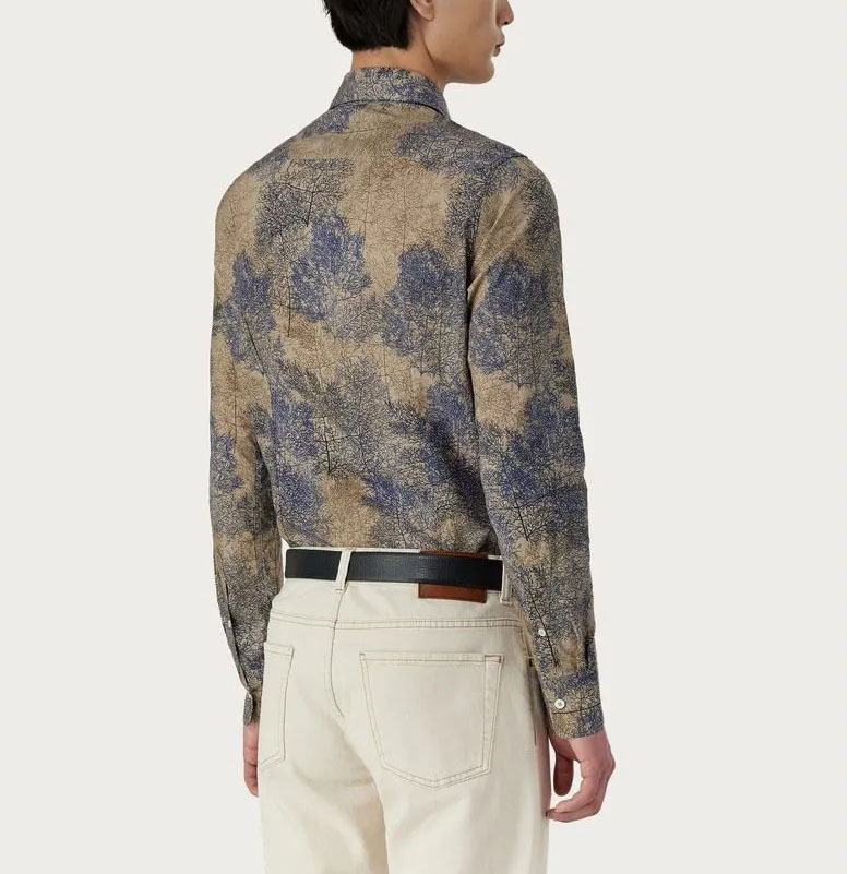 Camicia slim fit in misto cotone e lyocell color azzurro