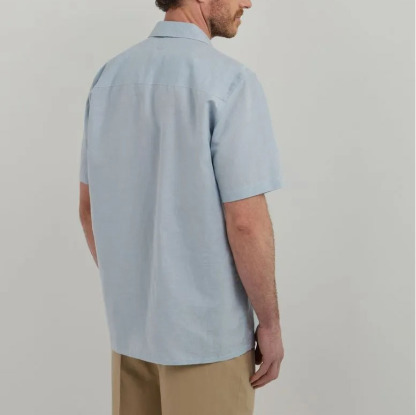 Camicia casual in cotone e lino ricamata a forma quadrata