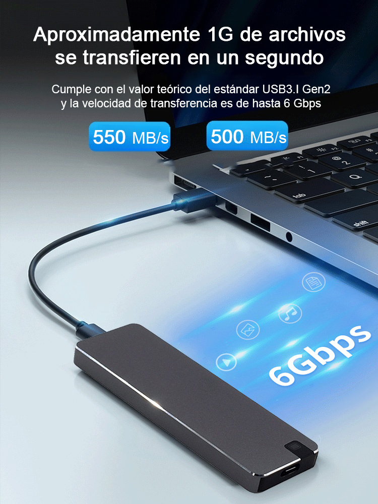 Disco duro sólido portátil, capacidad de 16 TB y transferencia ultrarrápida de 550 MB/s.