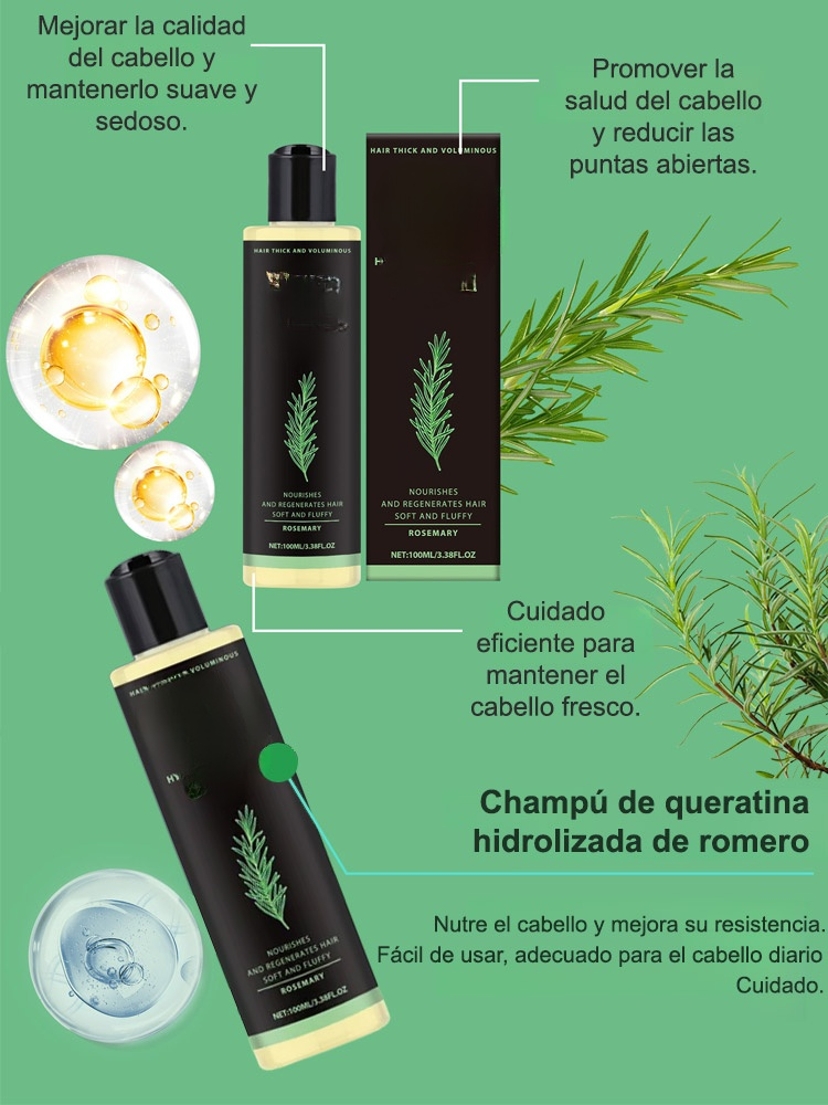 Hoegoa Champú de Queratina y Romero | Recomendado por dermatólogos | Esencia 10x para crecimiento capilar | Previene la caída y aumenta el volumen | Sin siliconas | Vegano 🌿💆