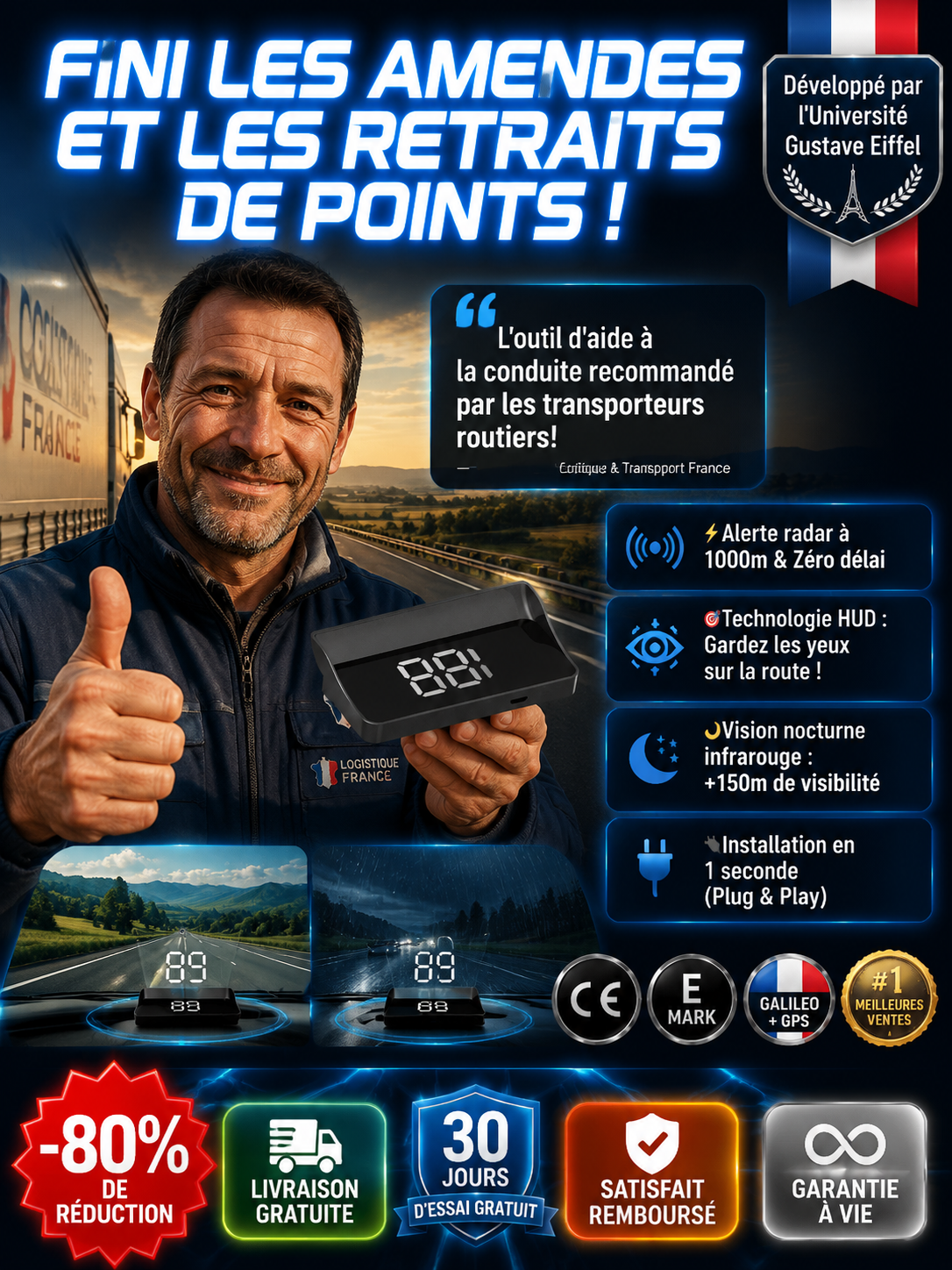 【👀Affichage tête haute holographique pour voiture】🚨Alerte de vitesse –✨Navigation zéro latence –‼️Vision infrarouge nocturne pour détection des obstacles