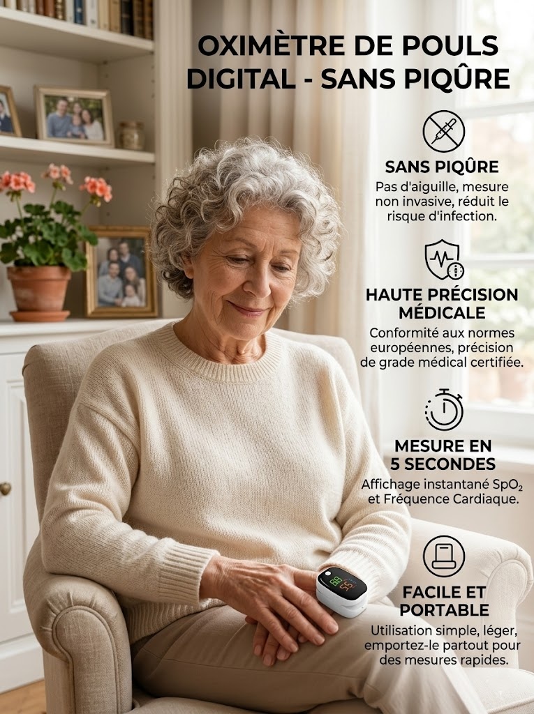 【💖 Oxymètre glycémie/oxygène au doigt sans piqûre】🪡Sans prélèvement sanguin – ⏱️Mesure rapide en 3 s – ✨Précision jusqu’à 99 % – 👍Compact et portable