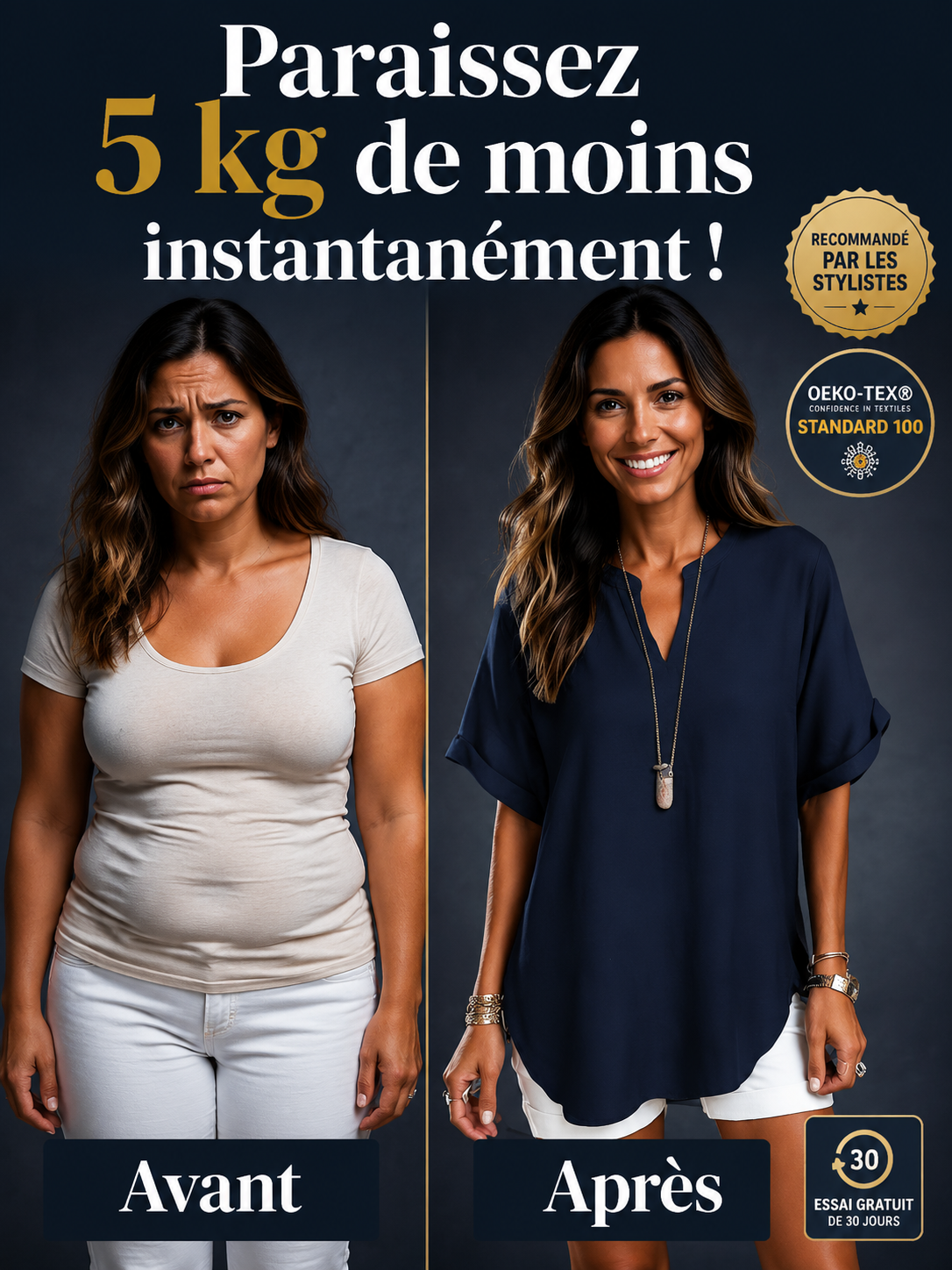 【💖T-shirt col en V rafraîchissant et affinant】 ✨Amincissement visuel -5 kg - ❄️Refroidissement instantané -5 °C - 🌈Plusieurs coloris
