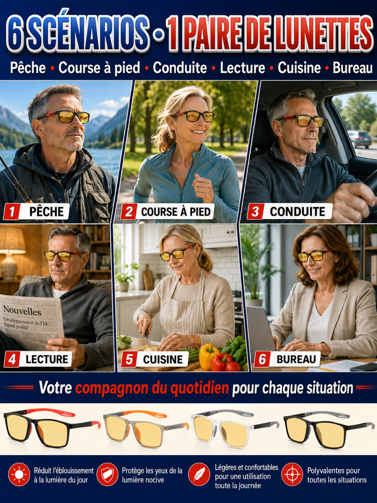 【Recommandé par les ophtalmologistes】Lunettes adaptatives photochromiques – pour toutes corrections
