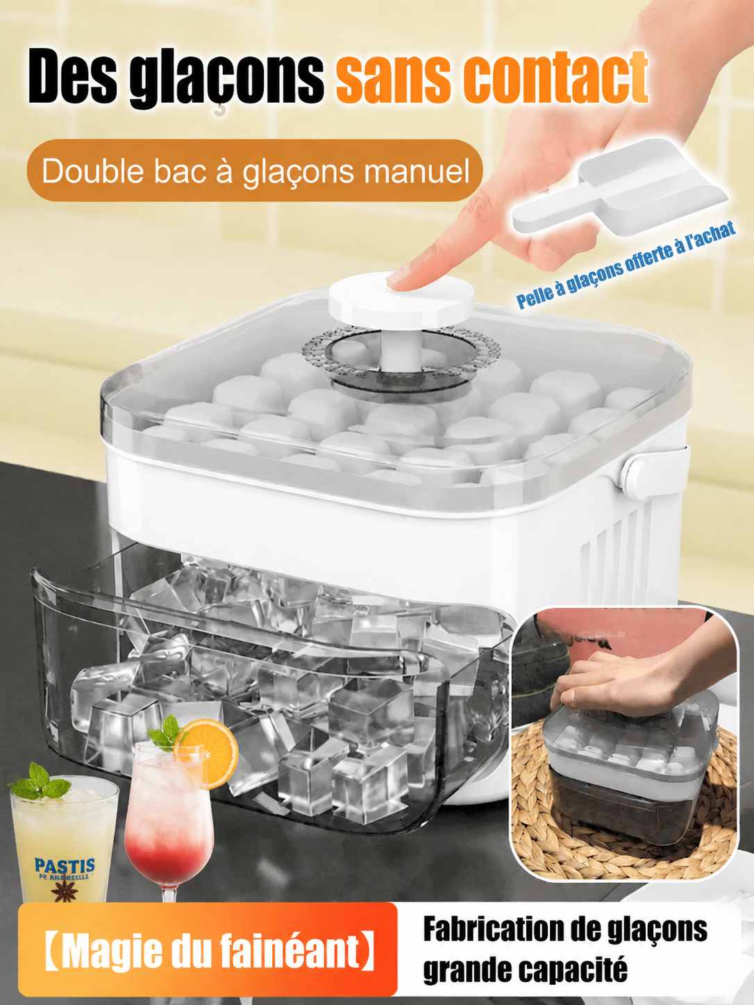 Machine à glaçons sans salir les mains, grande capacité et pratique