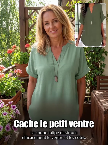 [Silhouette -5kg en 3 secondes] L’exclusive blouse en satin de Milan avec décolleté en V