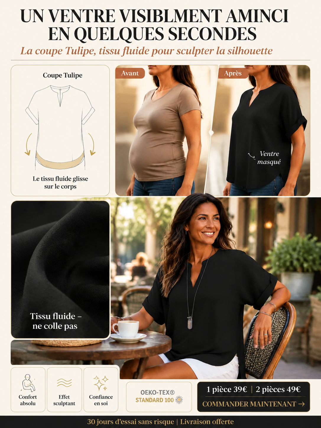 [Silhouette -5kg en 3 secondes] L’exclusive blouse en satin de Milan avec décolleté en V