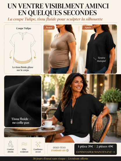 [Silhouette -5kg en 3 secondes] L’exclusive blouse en satin de Milan avec décolleté en V