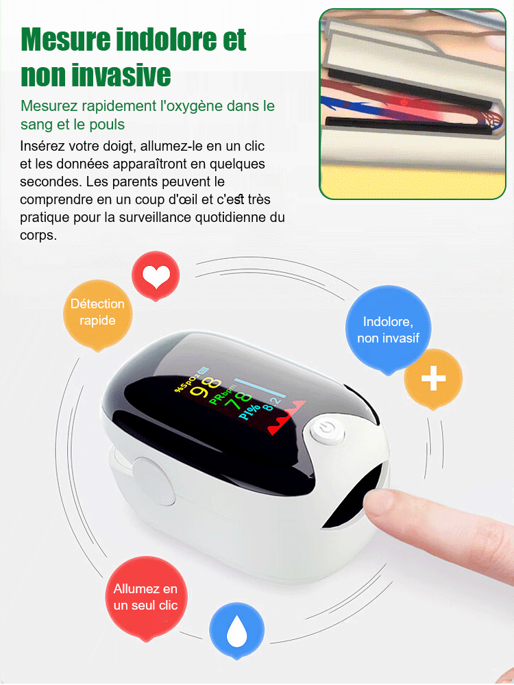 【Développé par un hôpital de pointe】Oxymètre de pouls à pince.