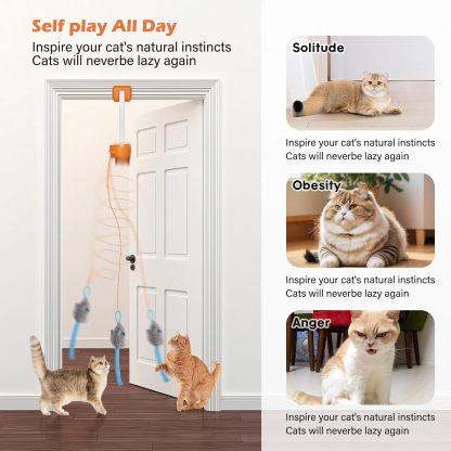 Rechargeable Electric Cat Teaser with Remote – Interactive Door Clip Toy for Cats, 2 Motion Modes (360° Spin & Irregular Jumping), Smart Auto Cat Toy for Exercise & Fun (Orange)