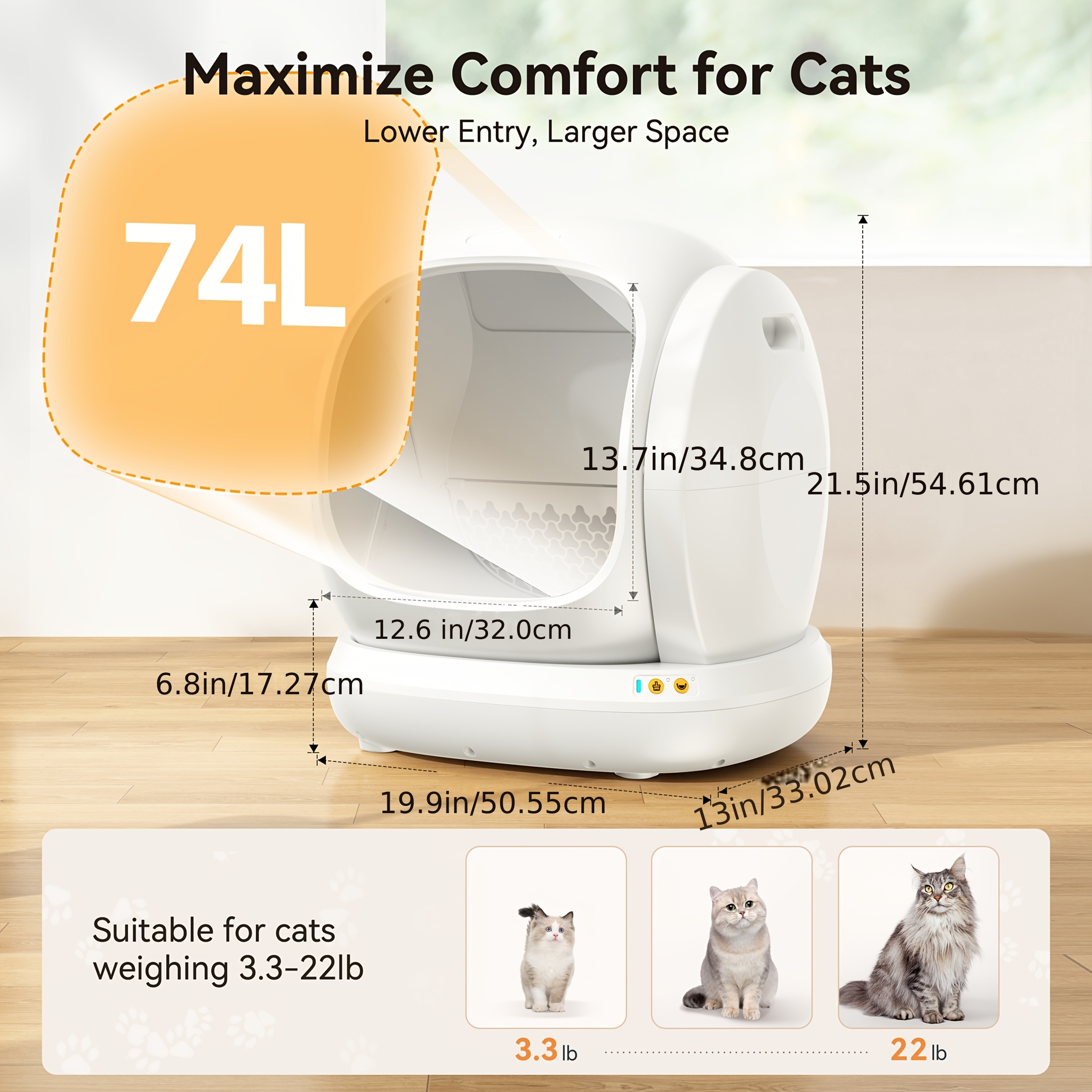 MarvelPaws Self Cleaning Litter Box| Automatic Litter Box Self Cleaning for Multiple Cats, Odor Removal Anti Pinch Kitty Litter Box, APP Control Litter Box with Liners Bags