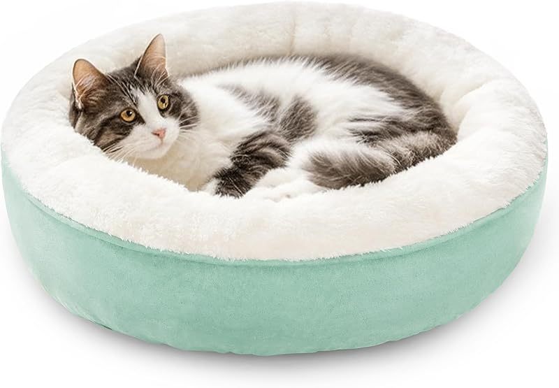 Love's Cabin Round Donut Cat And Dog Cushion Bed| 20in bed for Cats or Small Dogs| Anti-slip & Water-resistant Bottom, Super Soft Durable Fabric Pet Beds