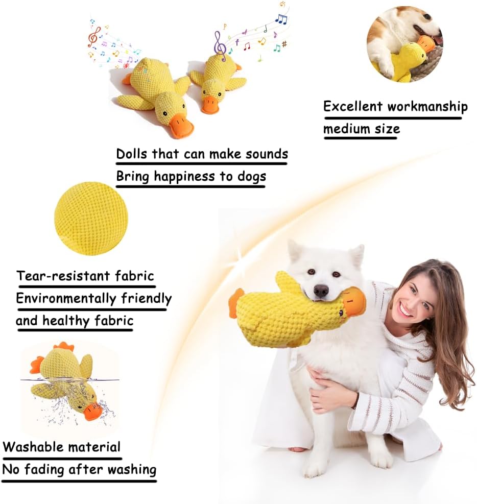 MarvelPaws Quack-Quack Calming Duck Dog Toy| Emotional Support Plush for Dogs, Emotional Support Toy for Pet| Soft Squeaky Yellow Stuffed Duck