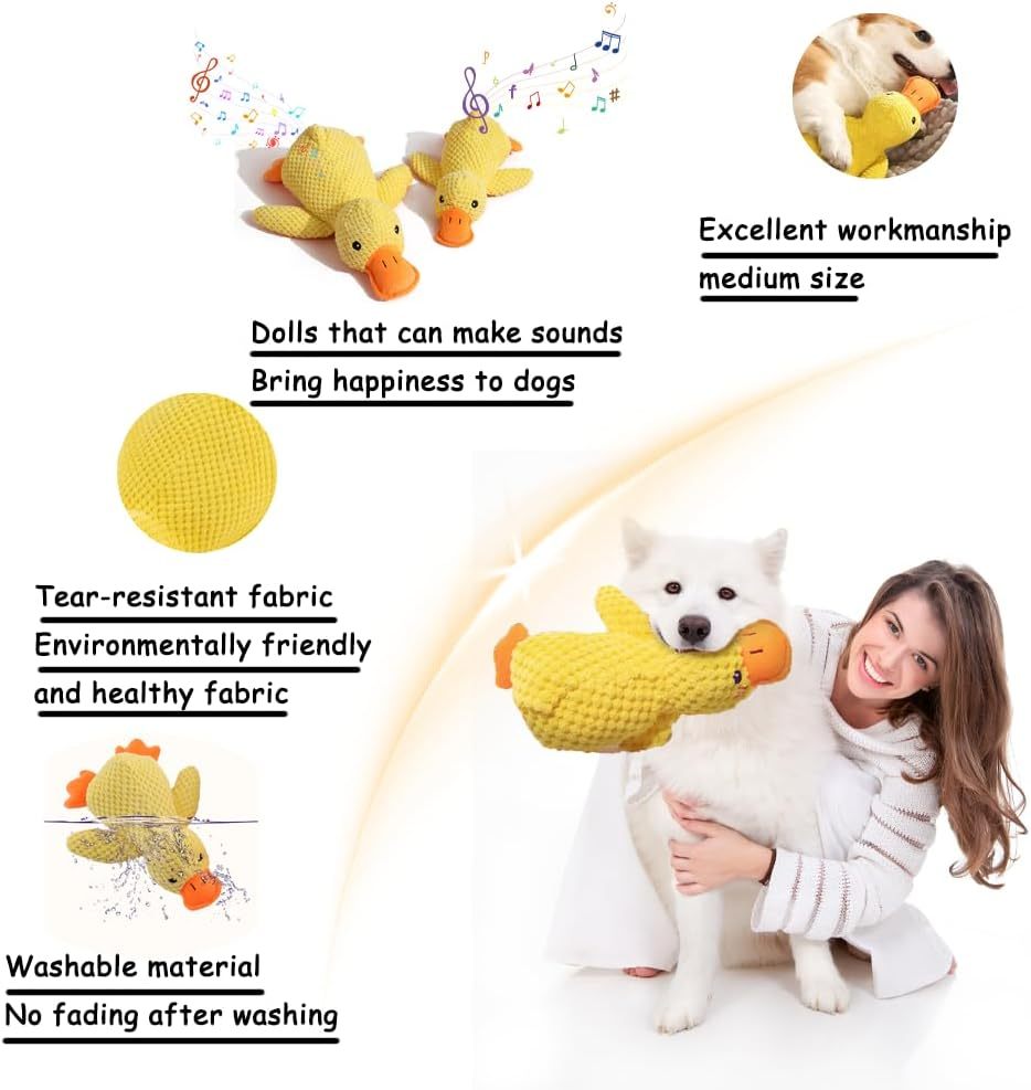 MarvelPaws Quack-Quack Calming Duck Dog Toy| Emotional Support Plush for Dogs, Emotional Support Toy for Pet| Soft Squeaky Yellow Stuffed Duck