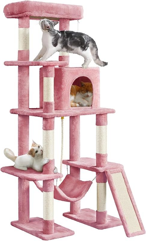 MarvelPaws Large Multi-Level Cat Tree| 63 Inches Tall with Sisal-Covered Scratching Posts, Condo, Hammock, Dangling Ball, and Extended Platform for Cats to Play and Sleep