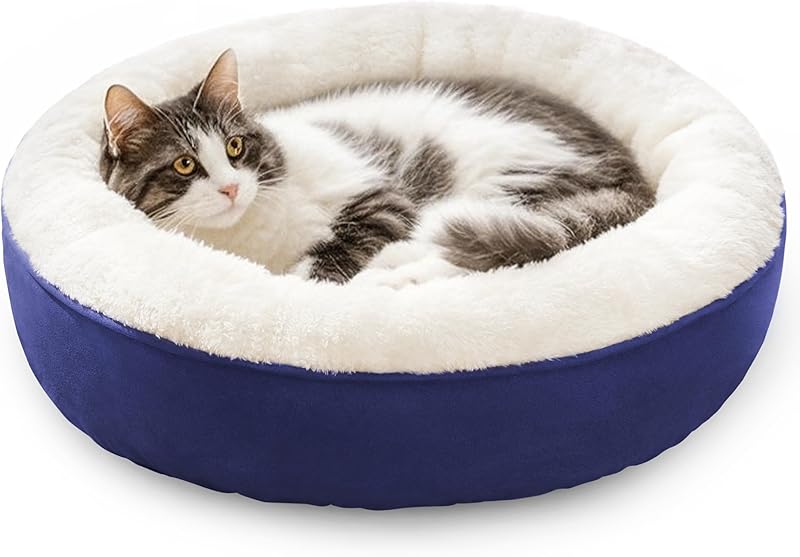 Love's Cabin Round Donut Cat And Dog Cushion Bed| 20in bed for Cats or Small Dogs| Anti-slip & Water-resistant Bottom, Super Soft Durable Fabric Pet Beds