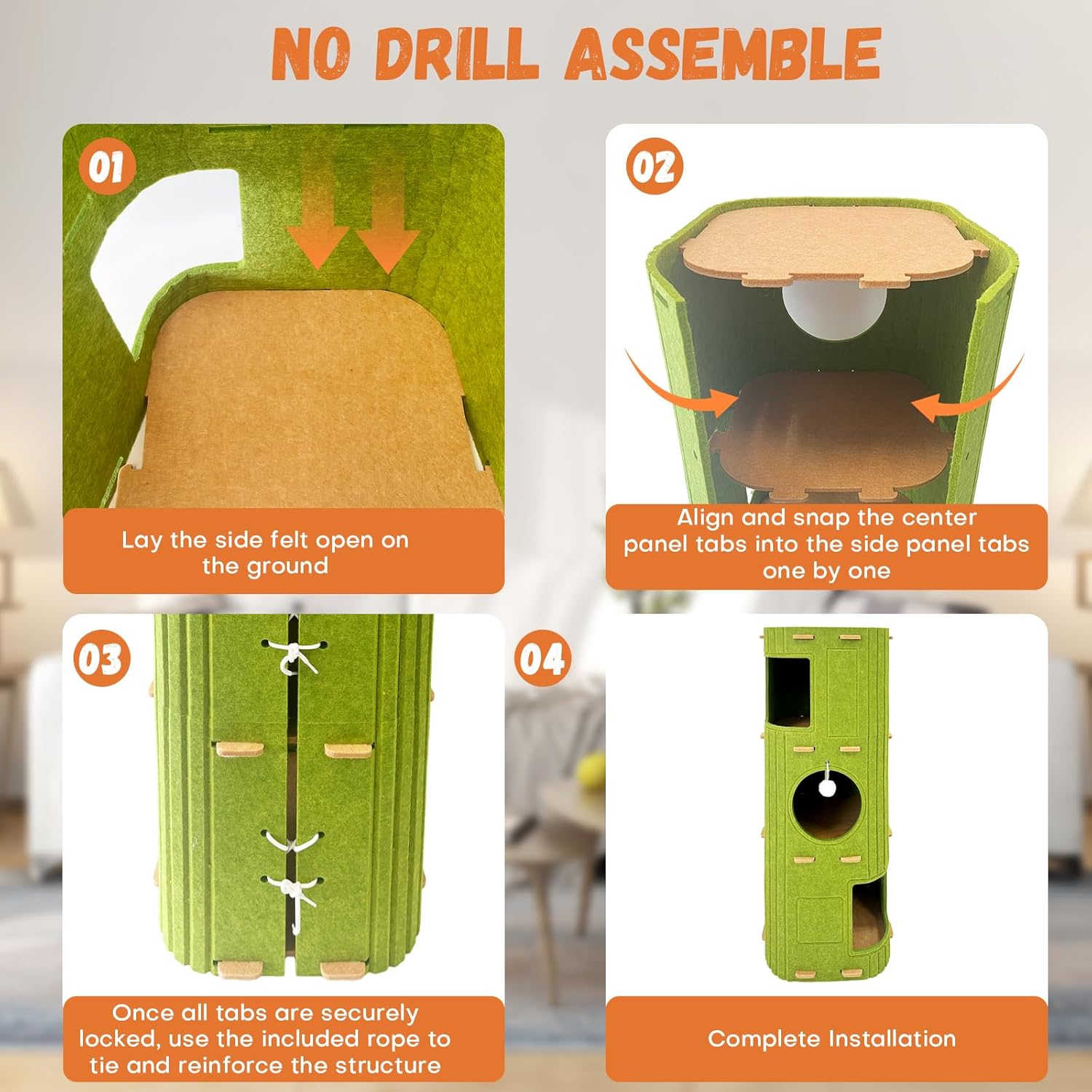 MarvelPaws Cat House for Indoor Cats| 3-Storey Cozy Felt Cat Bed Cave with Tunnel Hideaway| Large Multi-Cat Condo for Rest & Play