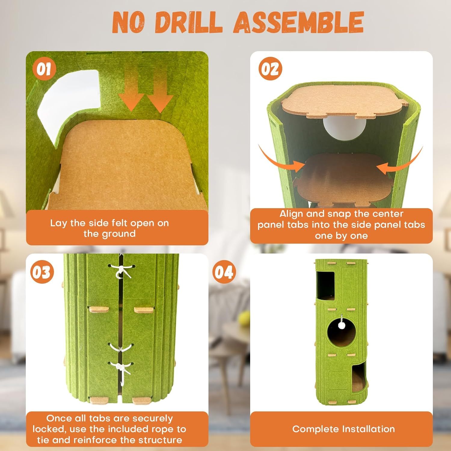 MarvelPaws Cat House for Indoor Cats| 3-Storey Cozy Felt Cat Bed Cave with Tunnel Hideaway| Large Multi-Cat Condo for Rest & Play