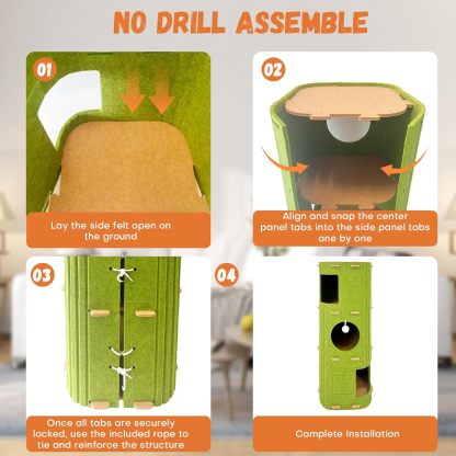 MarvelPaws Cat House for Indoor Cats| 3-Storey Cozy Felt Cat Bed Cave with Tunnel Hideaway| Large Multi-Cat Condo for Rest & Play