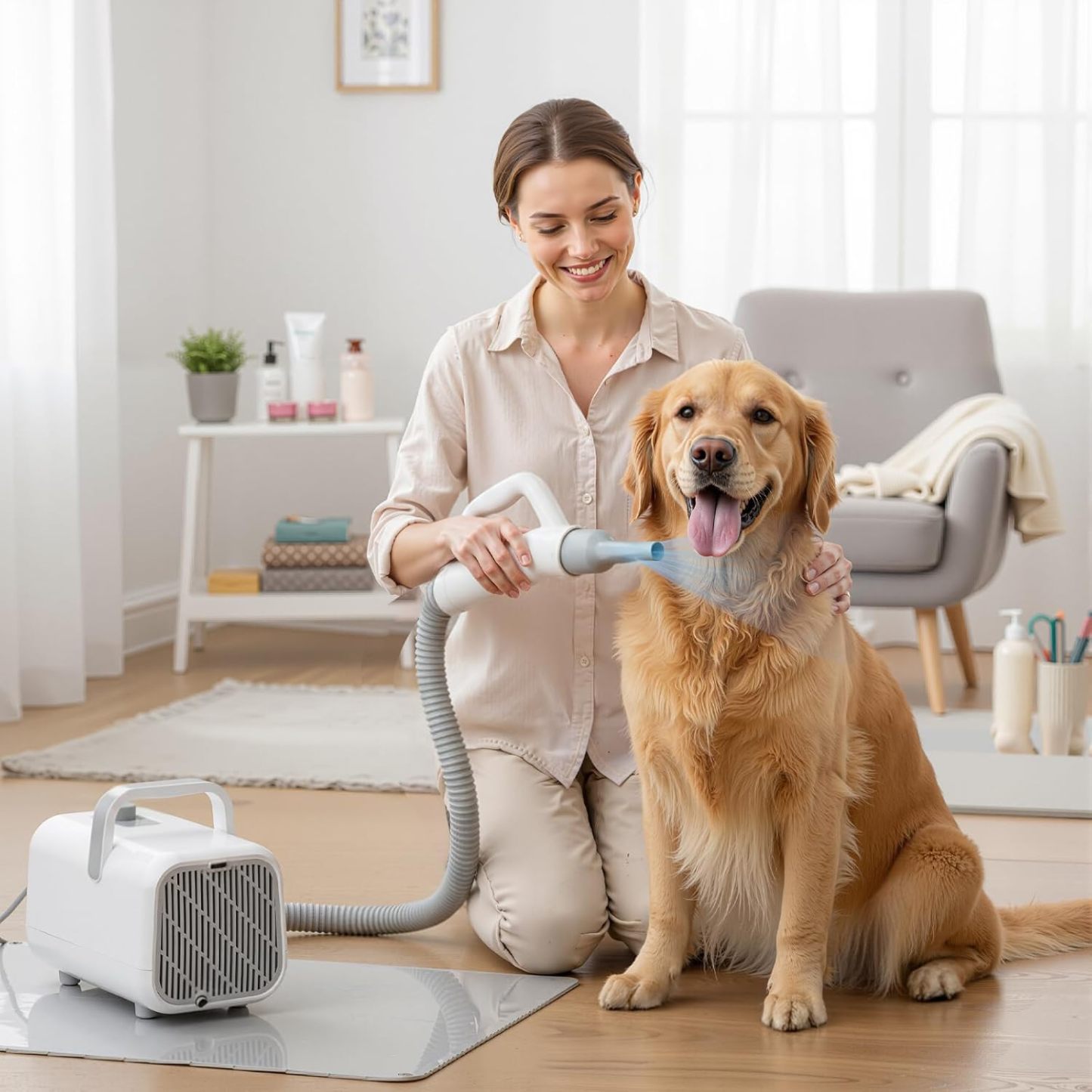 DUMOS Dog Blow Sryer Grooming Vacuum Kit| Cat Dog Hair Dryer with Adjustable Wind Speed & Heater Temperature, Cool-Warm-Hot Cycle Mode, 4 Nozzles| 6.5FT Cord for Low Noise Pet Hair Remover