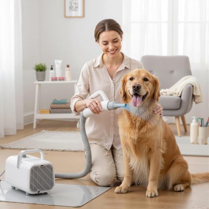 DUMOS Dog Blow Sryer Grooming Vacuum Kit| Cat Dog Hair Dryer with Adjustable Wind Speed & Heater Temperature, Cool-Warm-Hot Cycle Mode, 4 Nozzles| 6.5FT Cord for Low Noise Pet Hair Remover