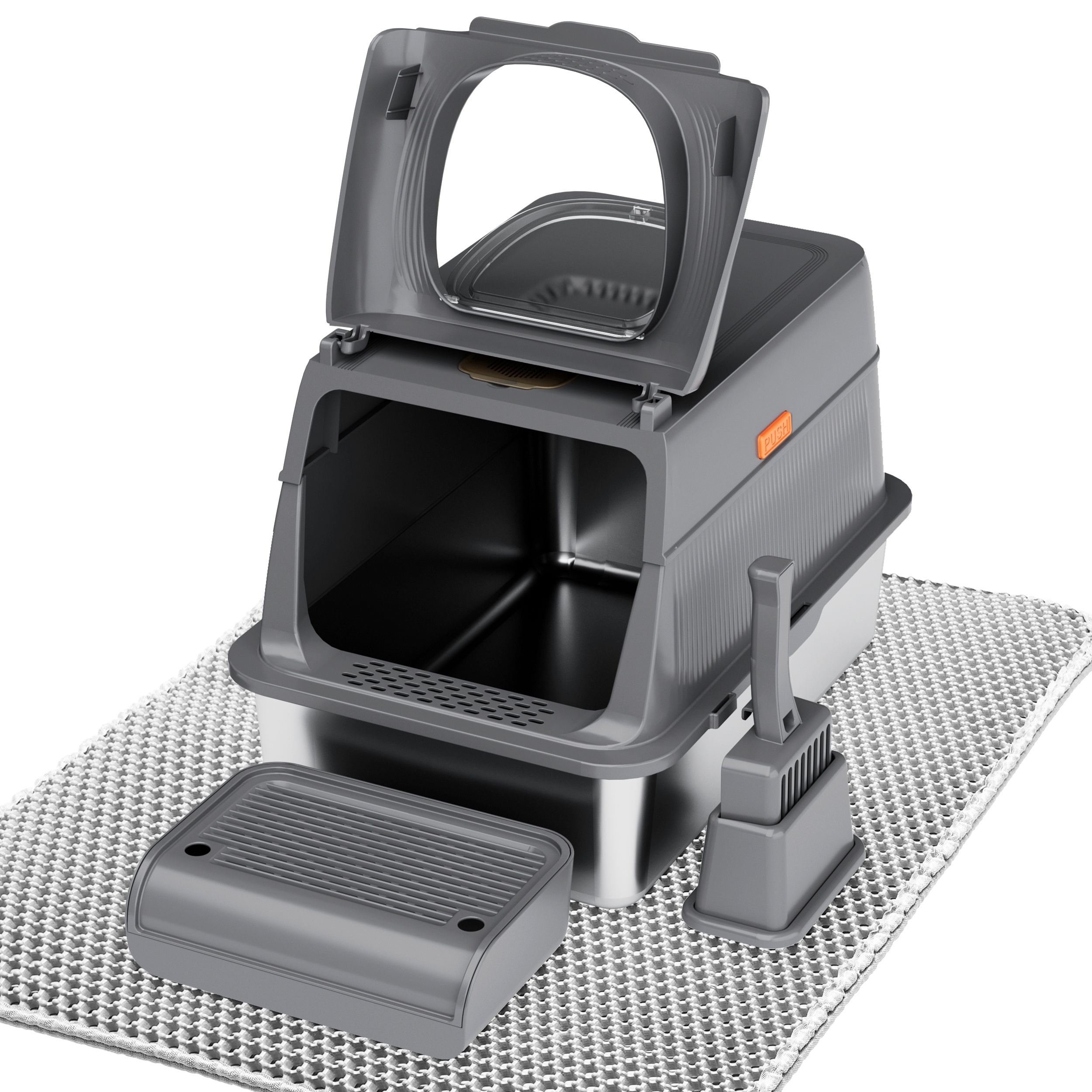 MarvelPaws Extra Large Stainless Steel Cat Litter Box| Fully Enclosed Cat Litter Box With Lid, Foldable Anti-Splashing Cat Litter Box With Front Flap Door| Cat Toilet For Indoor Cats