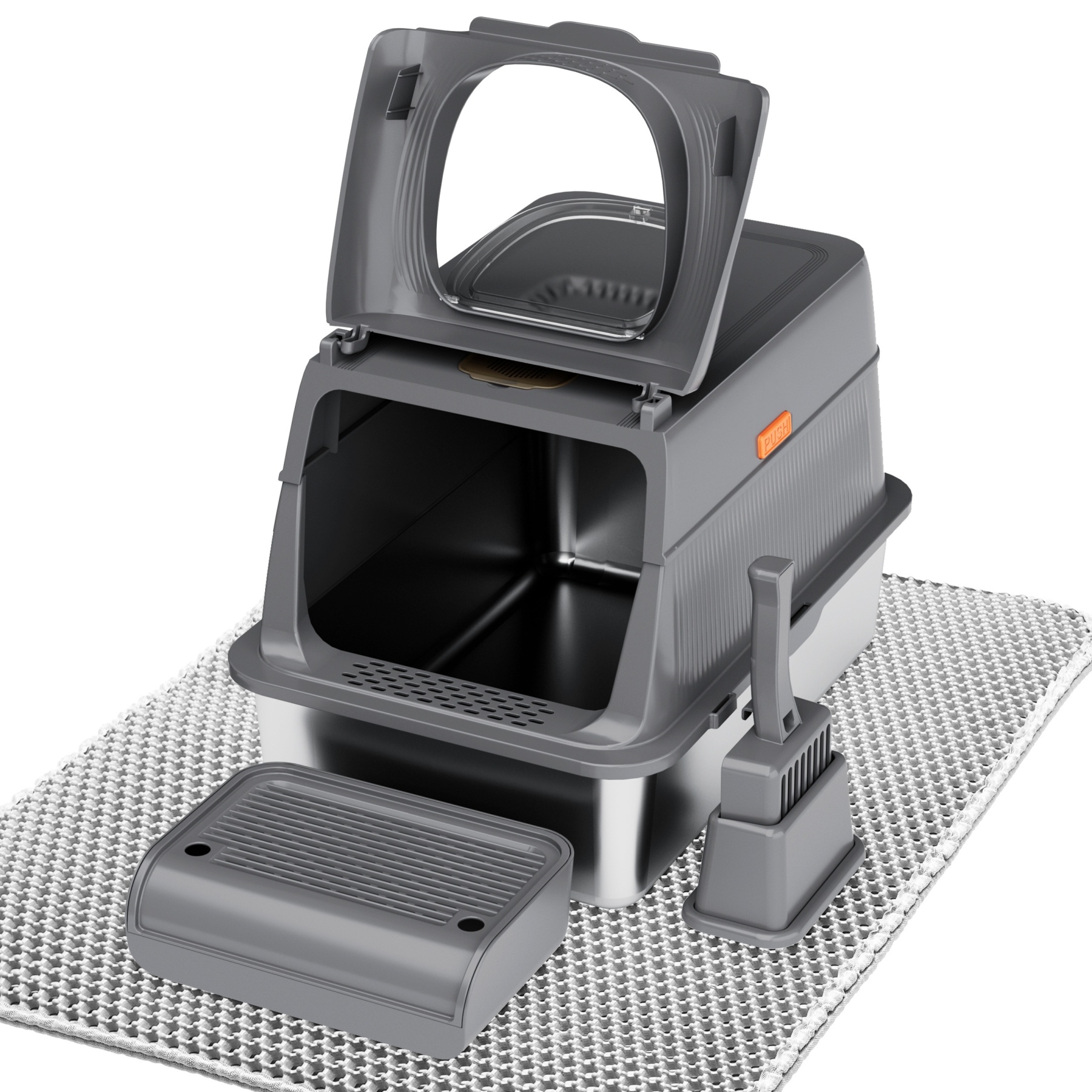 MarvelPaws Extra Large Stainless Steel Cat Litter Box| Fully Enclosed Cat Litter Box With Lid, Foldable Anti-Splashing Cat Litter Box With Front Flap Door| Cat Toilet For Indoor Cats