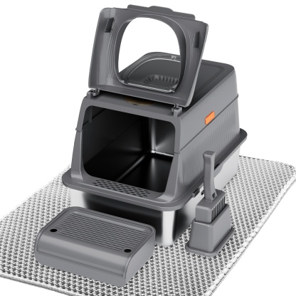 MarvelPaws Extra Large Stainless Steel Cat Litter Box| Fully Enclosed Cat Litter Box With Lid, Foldable Anti-Splashing Cat Litter Box With Front Flap Door| Cat Toilet For Indoor Cats