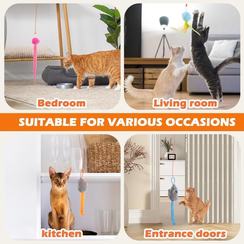 Rechargeable Electric Cat Teaser with Remote – Interactive Door Clip Toy for Cats, 2 Motion Modes (360° Spin & Irregular Jumping), Smart Auto Cat Toy for Exercise & Fun (Orange)