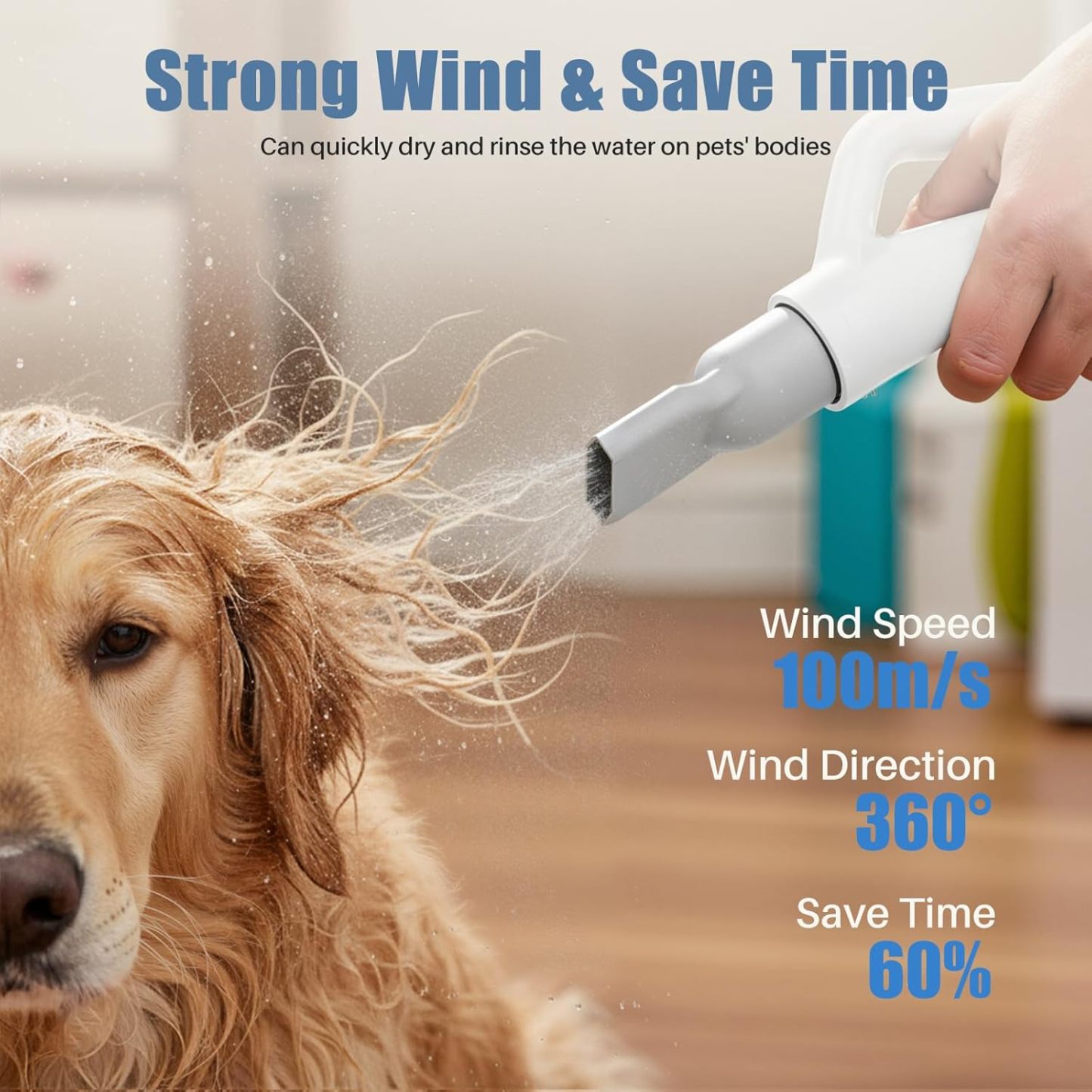 DUMOS Dog Blow Sryer Grooming Vacuum Kit| Cat Dog Hair Dryer with Adjustable Wind Speed & Heater Temperature, Cool-Warm-Hot Cycle Mode, 4 Nozzles| 6.5FT Cord for Low Noise Pet Hair Remover