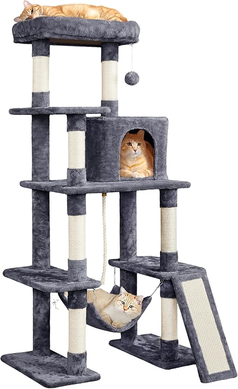 MarvelPaws Large Multi-Level Cat Tree| 63 Inches Tall with Sisal-Covered Scratching Posts, Condo, Hammock, Dangling Ball, and Extended Platform for Cats to Play and Sleep