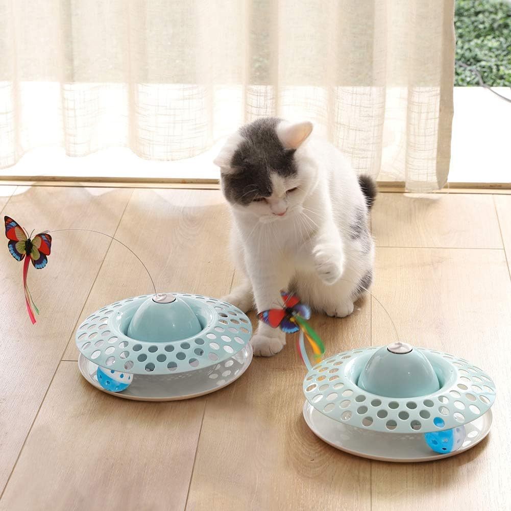 MarvelPaws Interactive Cat Toys Automatic Electric Rotating Butterfly & Ball Exercise Kitten Toy Funny Cat Teaser Toys