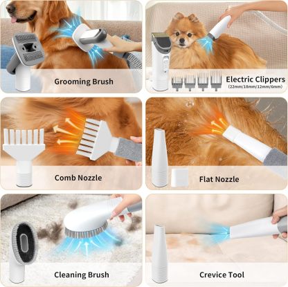 Dog Vacuum Grooming & Hair Dryer for Shedding Grooming| 6 in 1 Pet Grooming Vacuum for Dogs Cats at Home with Pet Clippers and 4 Combs, 9 Adjustable Speed and Temperature Control Dog Blower