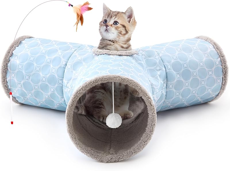 MarvelPaws Pet Cat Tunnel Tube Cat Toys 3 Way Collapsible| Tunnels for Indoor Cats| Kitty Bored Peek Hole Toy Ball Cat, Puppy, Kitty, Kitten, Rabbit